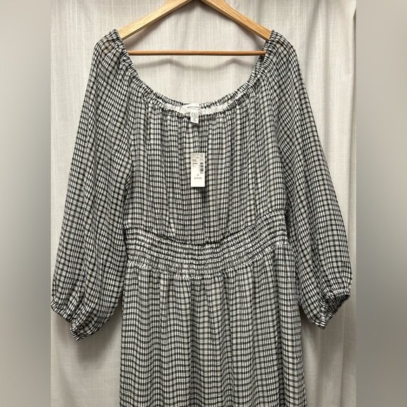 Long Sleeve Off the Shoulder Gingham Midi Dress 2X - Picture 5 of 7